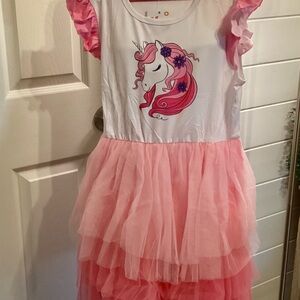 NWT Pink Unicorn Dress with Ruffle Sleeves & Tulle